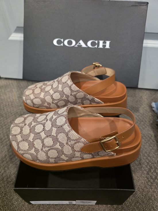 Coach Shoes - Coach Women’s Cocoa/Burnished Amber Signature C Canvas Slingback Clog Size 8